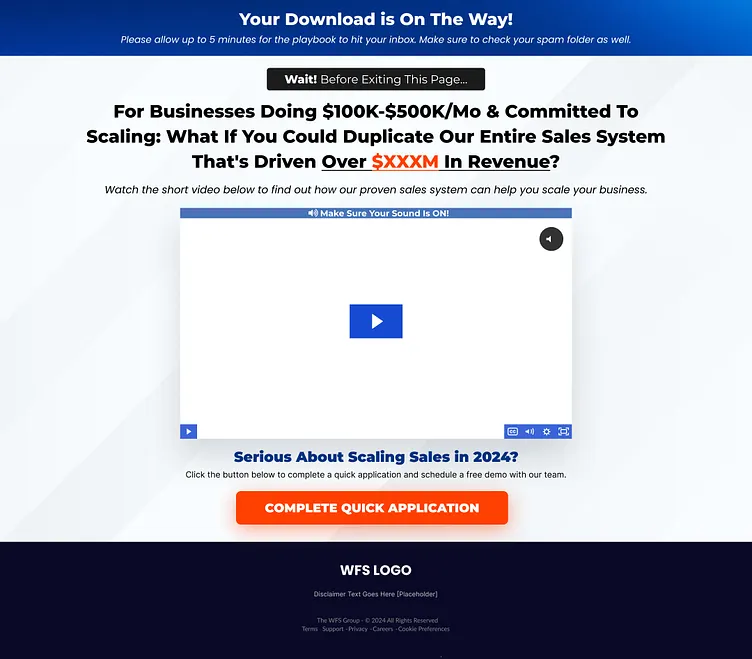 Sales funnel confirmation page example